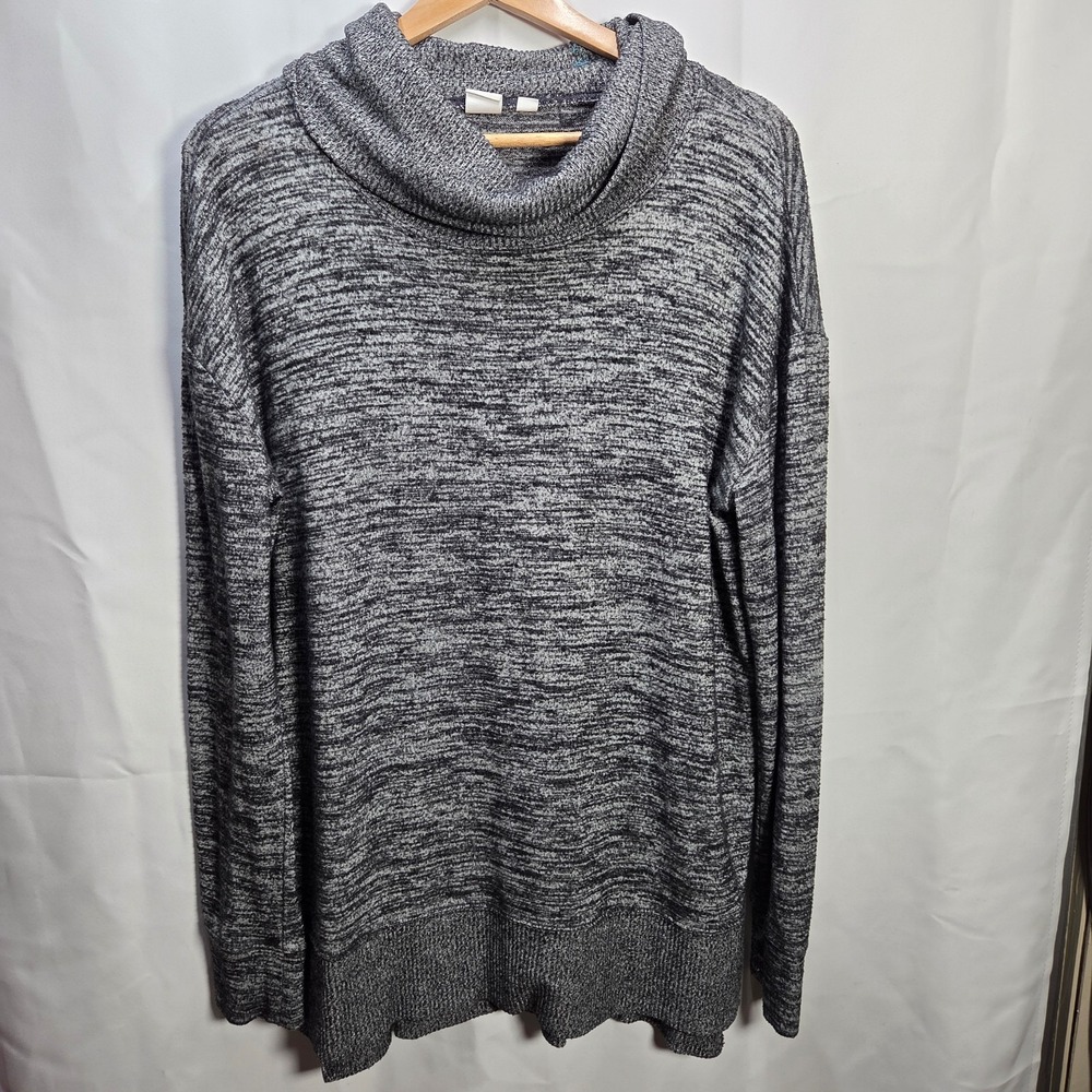 Gap Sweater Size Large Marled Dark Gray Cowl Neck Stretchy Ribbed Trim